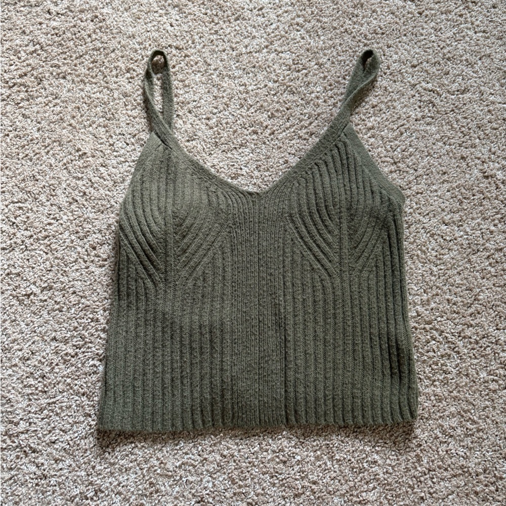 Auden Olive Green Ribbed Knit Sleepwear Top